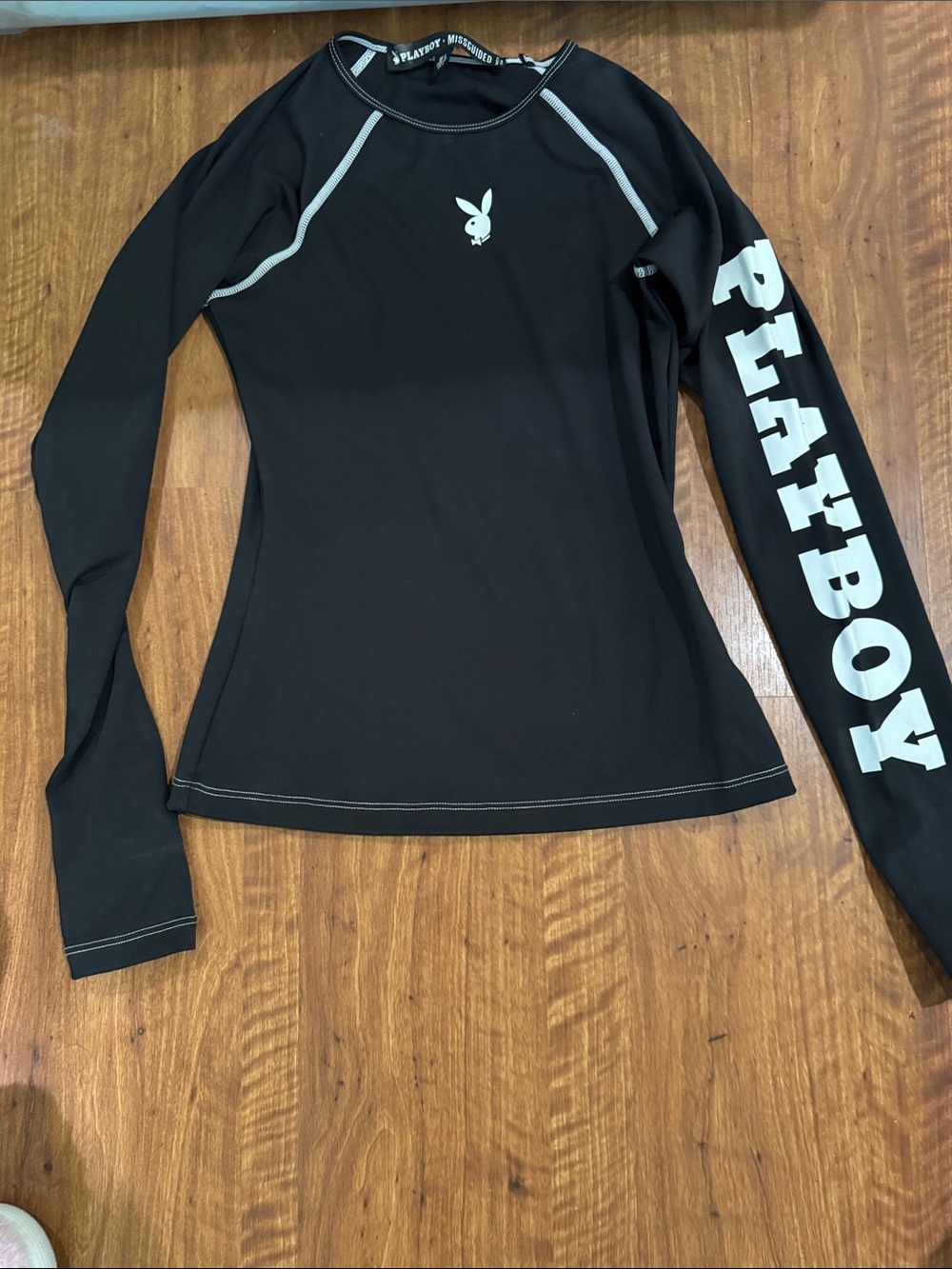PLAYBOY Black Long-Sleeve Active Rash Guard with White Logo